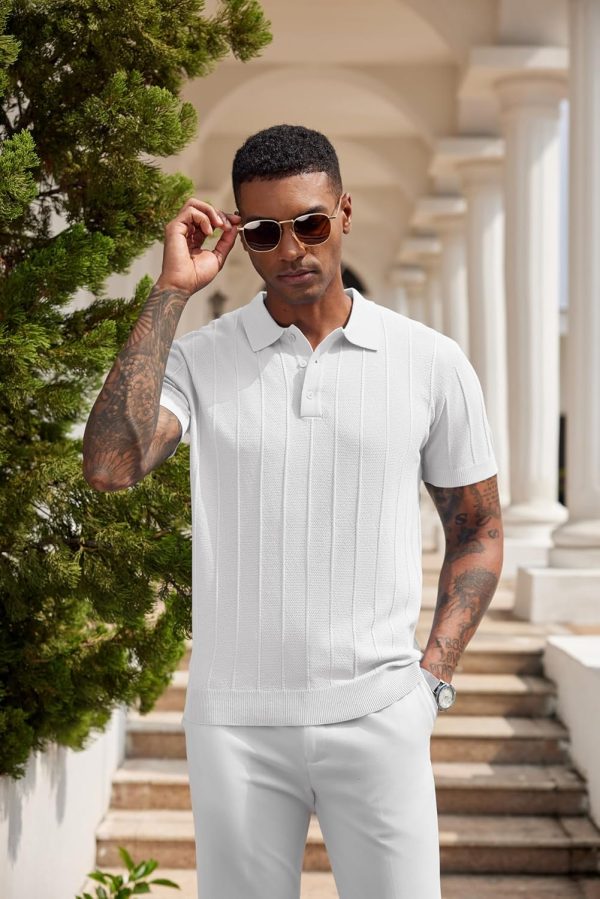 COOFANDY Mens Knit Polo Shirts Short Sleeve Ribbed Textured Polo Shirt Lightweight Casual Golf Shirts Collared T Shirt - Image 108
