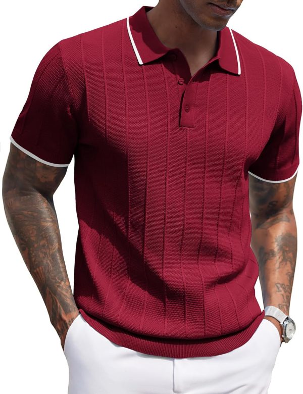 COOFANDY Mens Knit Polo Shirts Short Sleeve Ribbed Textured Polo Shirt Lightweight Casual Golf Shirts Collared T Shirt - Image 109