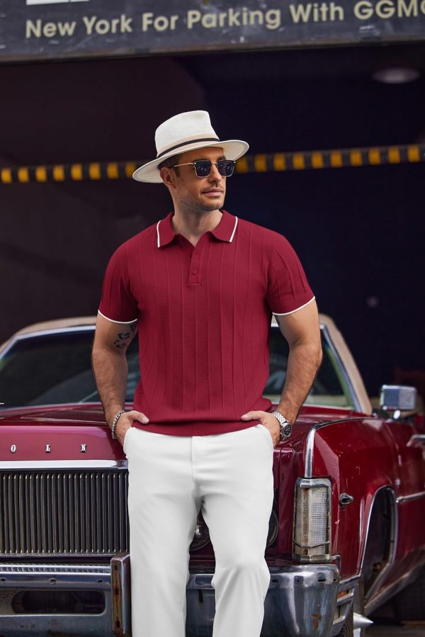 COOFANDY Mens Knit Polo Shirts Short Sleeve Ribbed Textured Polo Shirt Lightweight Casual Golf Shirts Collared T Shirt - Image 110