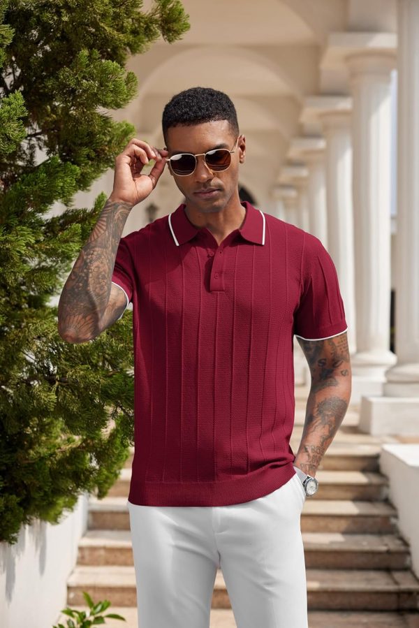COOFANDY Mens Knit Polo Shirts Short Sleeve Ribbed Textured Polo Shirt Lightweight Casual Golf Shirts Collared T Shirt - Image 111