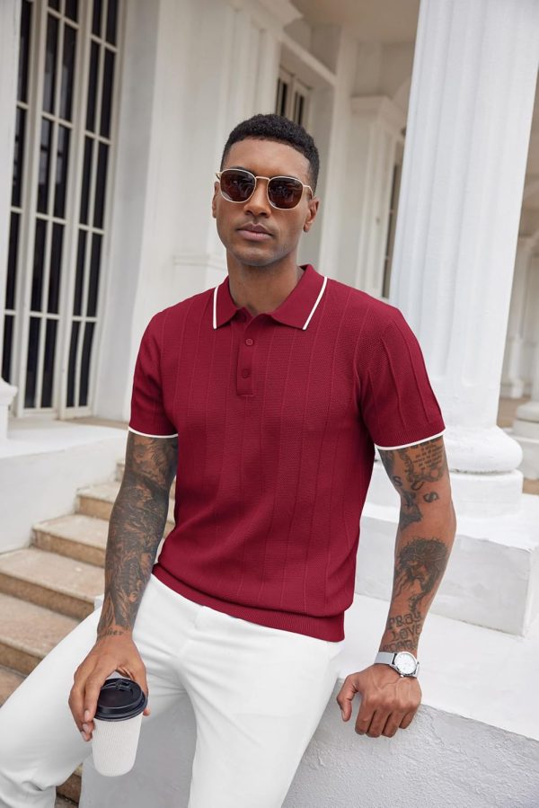 COOFANDY Mens Knit Polo Shirts Short Sleeve Ribbed Textured Polo Shirt Lightweight Casual Golf Shirts Collared T Shirt - Image 112