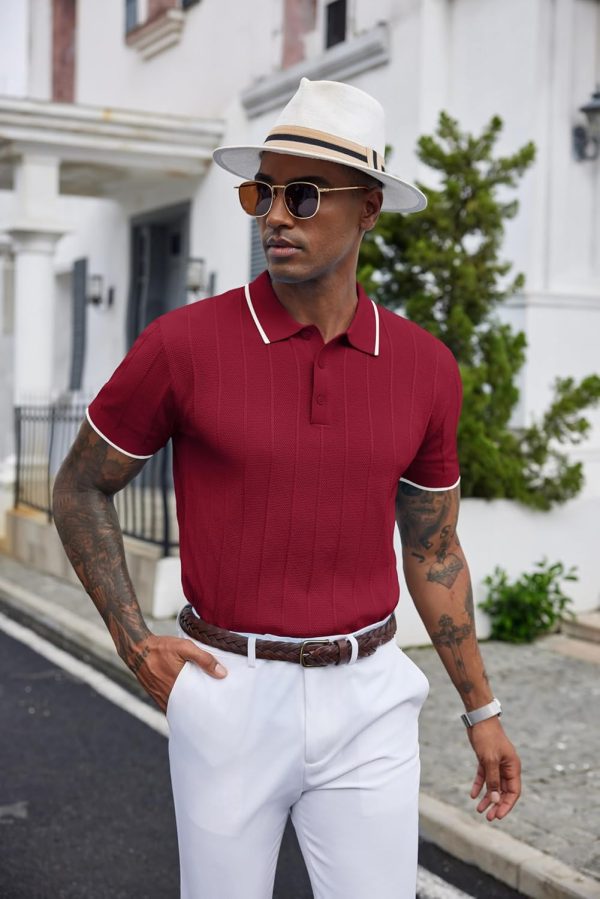 COOFANDY Mens Knit Polo Shirts Short Sleeve Ribbed Textured Polo Shirt Lightweight Casual Golf Shirts Collared T Shirt - Image 113