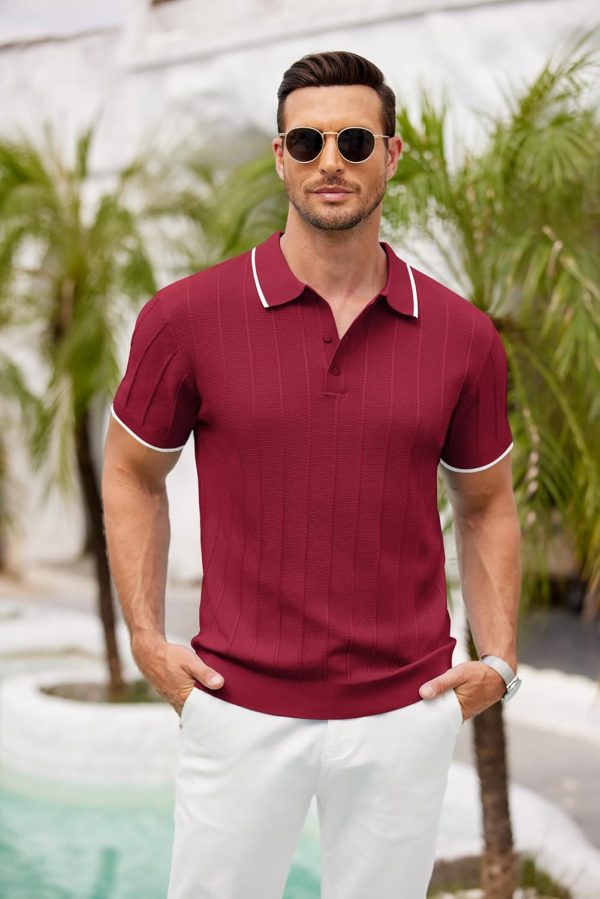 COOFANDY Mens Knit Polo Shirts Short Sleeve Ribbed Textured Polo Shirt Lightweight Casual Golf Shirts Collared T Shirt - Image 114