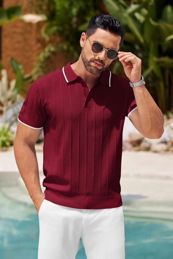COOFANDY Mens Knit Polo Shirts Short Sleeve Ribbed Textured Polo Shirt Lightweight Casual Golf Shirts Collared T Shirt - Image 115