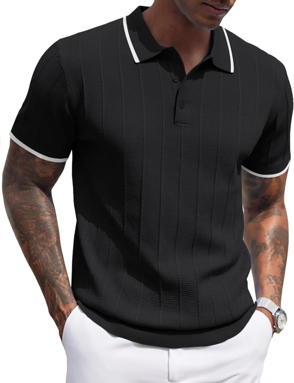 COOFANDY Mens Knit Polo Shirts Short Sleeve Ribbed Textured Polo Shirt Lightweight Casual Golf Shirts Collared T Shirt - Image 116