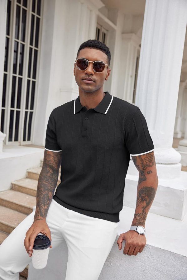 COOFANDY Mens Knit Polo Shirts Short Sleeve Ribbed Textured Polo Shirt Lightweight Casual Golf Shirts Collared T Shirt - Image 117