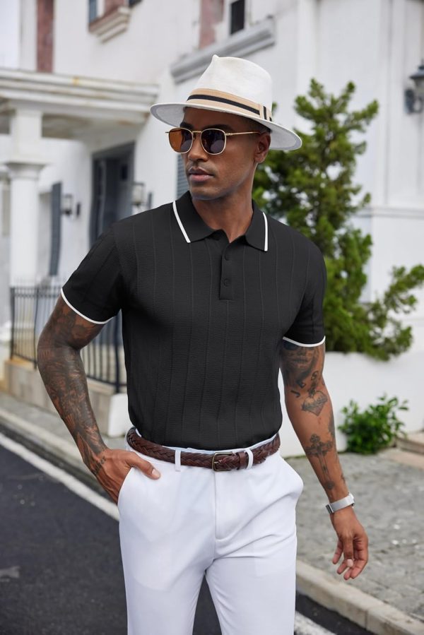 COOFANDY Mens Knit Polo Shirts Short Sleeve Ribbed Textured Polo Shirt Lightweight Casual Golf Shirts Collared T Shirt - Image 118