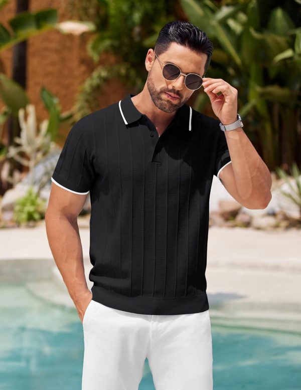 COOFANDY Mens Knit Polo Shirts Short Sleeve Ribbed Textured Polo Shirt Lightweight Casual Golf Shirts Collared T Shirt - Image 119