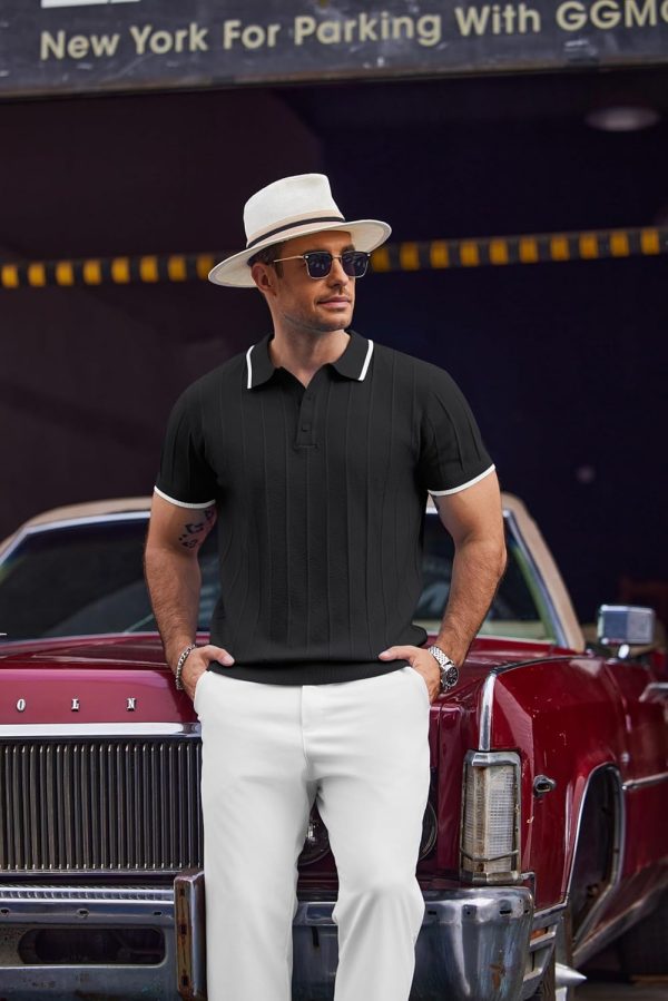 COOFANDY Mens Knit Polo Shirts Short Sleeve Ribbed Textured Polo Shirt Lightweight Casual Golf Shirts Collared T Shirt - Image 121