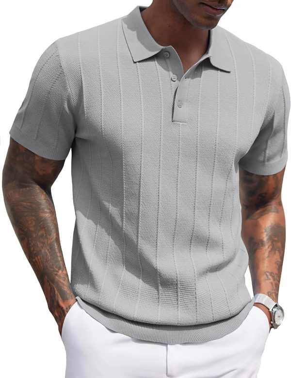 COOFANDY Mens Knit Polo Shirts Short Sleeve Ribbed Textured Polo Shirt Lightweight Casual Golf Shirts Collared T Shirt - Image 122