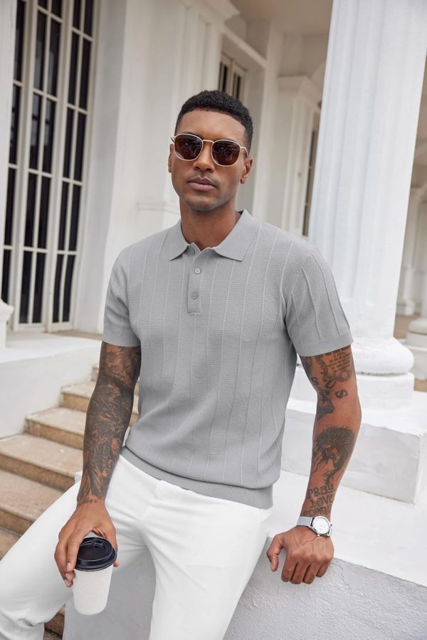 COOFANDY Mens Knit Polo Shirts Short Sleeve Ribbed Textured Polo Shirt Lightweight Casual Golf Shirts Collared T Shirt - Image 123