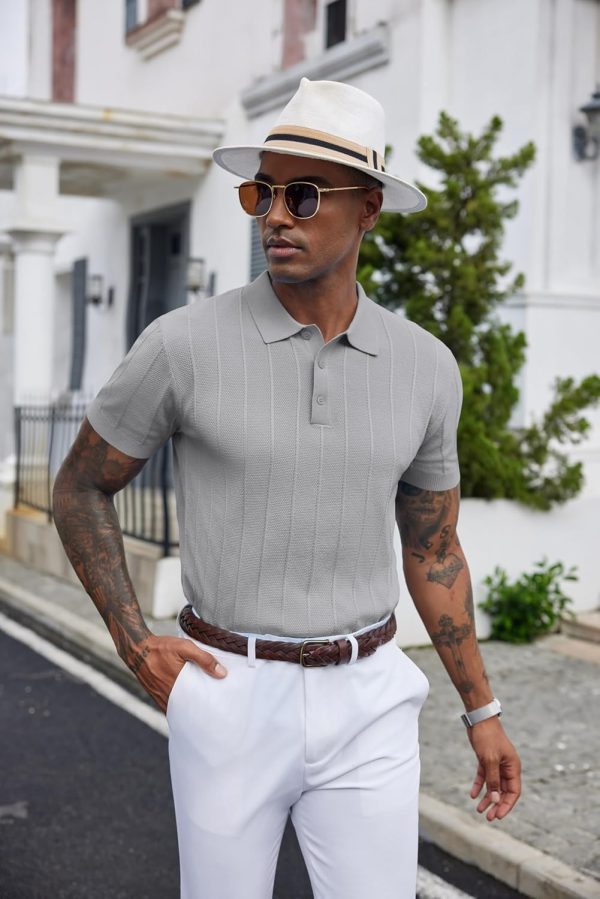 COOFANDY Mens Knit Polo Shirts Short Sleeve Ribbed Textured Polo Shirt Lightweight Casual Golf Shirts Collared T Shirt - Image 124