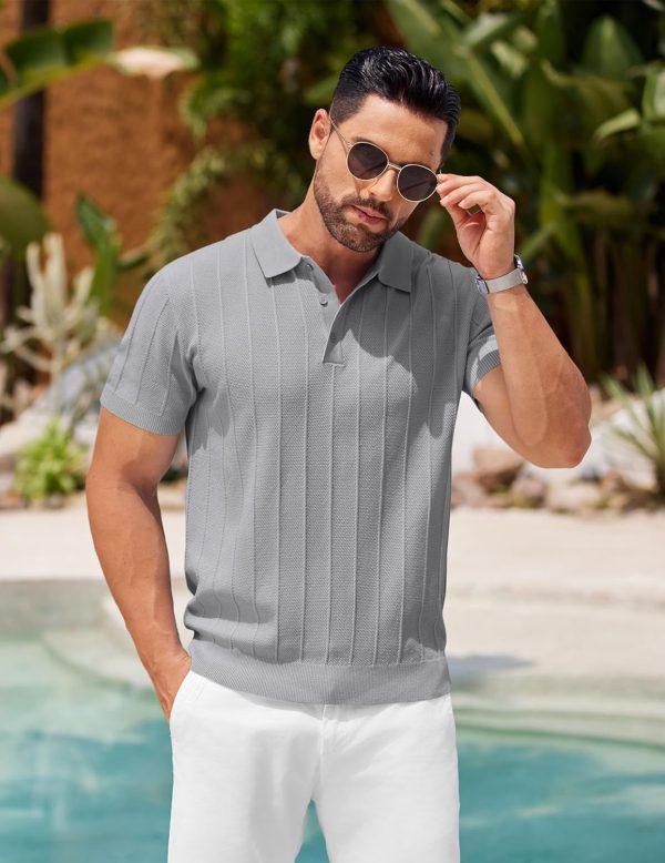 COOFANDY Mens Knit Polo Shirts Short Sleeve Ribbed Textured Polo Shirt Lightweight Casual Golf Shirts Collared T Shirt - Image 125