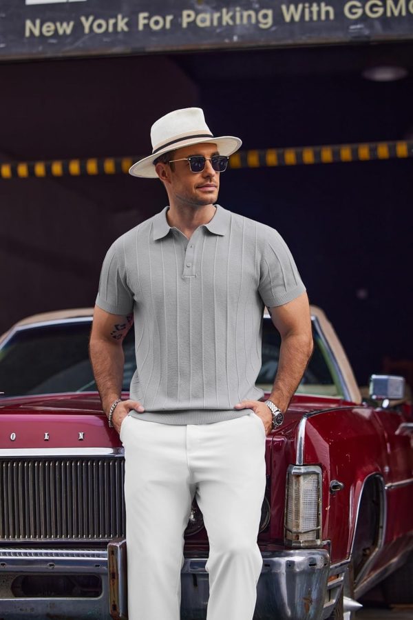 COOFANDY Mens Knit Polo Shirts Short Sleeve Ribbed Textured Polo Shirt Lightweight Casual Golf Shirts Collared T Shirt - Image 127