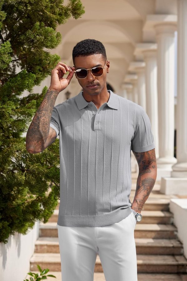 COOFANDY Mens Knit Polo Shirts Short Sleeve Ribbed Textured Polo Shirt Lightweight Casual Golf Shirts Collared T Shirt - Image 128