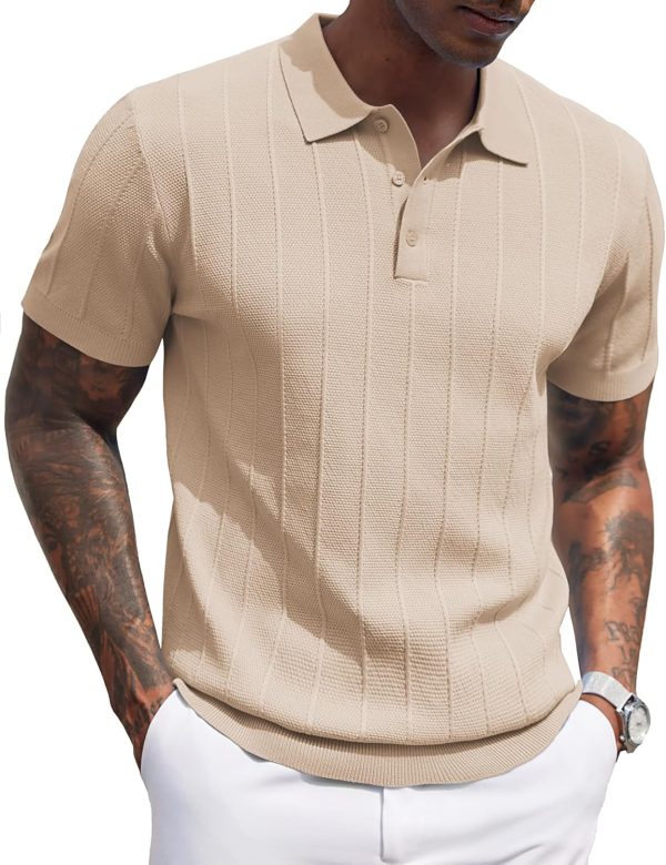 COOFANDY Mens Knit Polo Shirts Short Sleeve Ribbed Textured Polo Shirt Lightweight Casual Golf Shirts Collared T Shirt - Image 129