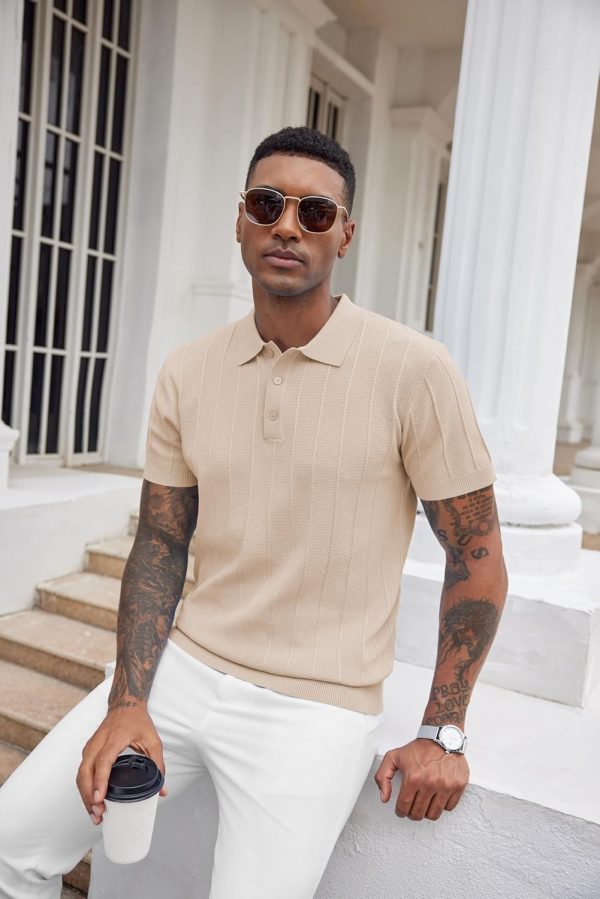 COOFANDY Mens Knit Polo Shirts Short Sleeve Ribbed Textured Polo Shirt Lightweight Casual Golf Shirts Collared T Shirt - Image 130