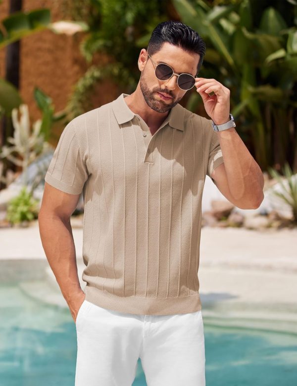 COOFANDY Mens Knit Polo Shirts Short Sleeve Ribbed Textured Polo Shirt Lightweight Casual Golf Shirts Collared T Shirt - Image 132
