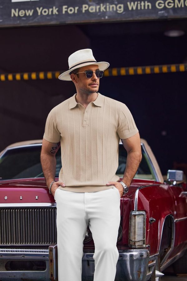 COOFANDY Mens Knit Polo Shirts Short Sleeve Ribbed Textured Polo Shirt Lightweight Casual Golf Shirts Collared T Shirt - Image 134