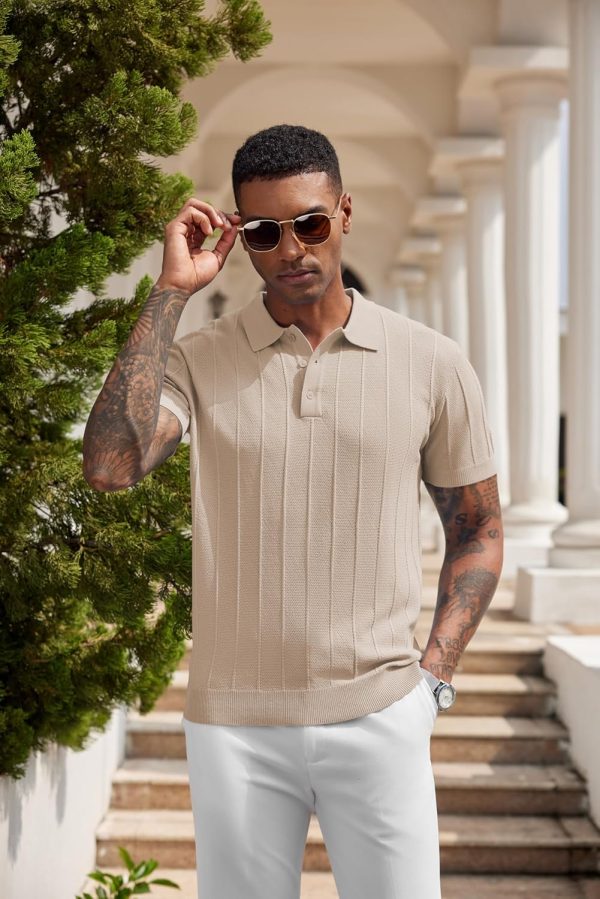 COOFANDY Mens Knit Polo Shirts Short Sleeve Ribbed Textured Polo Shirt Lightweight Casual Golf Shirts Collared T Shirt - Image 135
