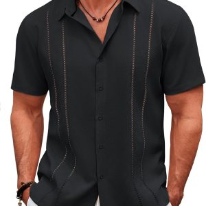 COOFANDY Men's Cuban Guayabera Shirt Casual Short Sleeve Button Down Shirts Summer Beach Shirts