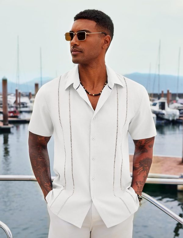 COOFANDY Men's Cuban Guayabera Shirt Casual Short Sleeve Button Down Shirts Summer Beach Shirts - Image 7