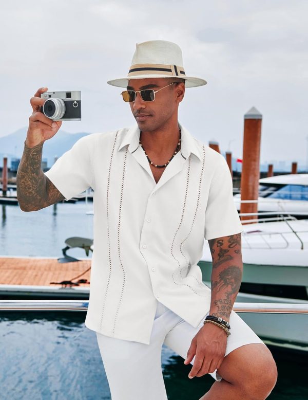 COOFANDY Men's Cuban Guayabera Shirt Casual Short Sleeve Button Down Shirts Summer Beach Shirts - Image 8