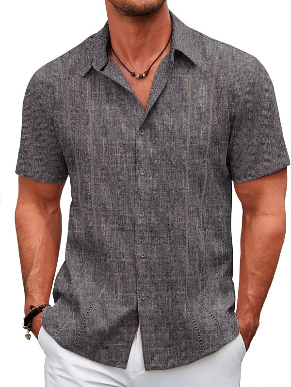 COOFANDY Men's Cuban Guayabera Shirt Casual Short Sleeve Button Down Shirts Summer Beach Shirts - Image 12