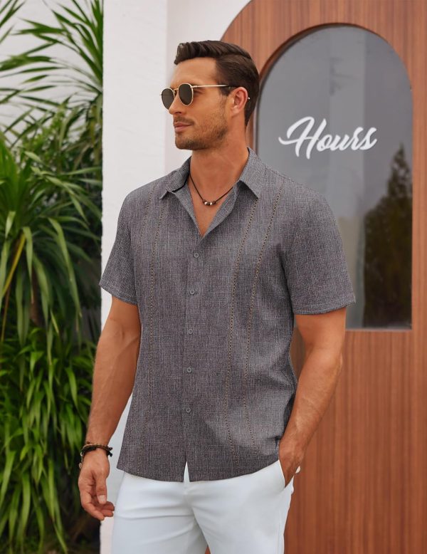COOFANDY Men's Cuban Guayabera Shirt Casual Short Sleeve Button Down Shirts Summer Beach Shirts - Image 13