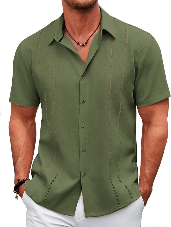 COOFANDY Men's Cuban Guayabera Shirt Casual Short Sleeve Button Down Shirts Summer Beach Shirts - Image 18