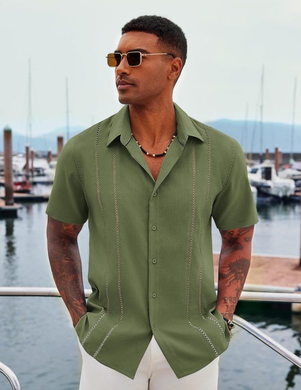 COOFANDY Men's Cuban Guayabera Shirt Casual Short Sleeve Button Down Shirts Summer Beach Shirts - Image 19