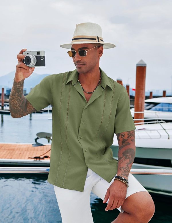 COOFANDY Men's Cuban Guayabera Shirt Casual Short Sleeve Button Down Shirts Summer Beach Shirts - Image 20
