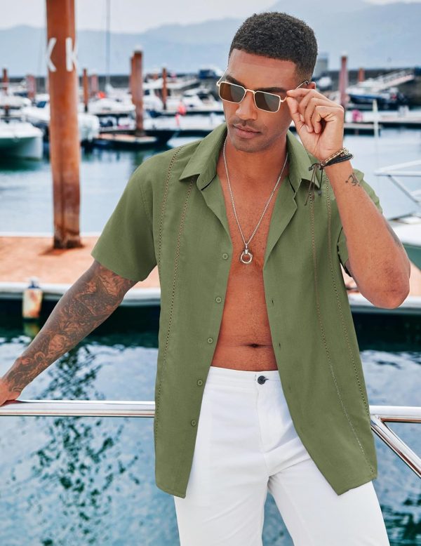 COOFANDY Men's Cuban Guayabera Shirt Casual Short Sleeve Button Down Shirts Summer Beach Shirts - Image 21