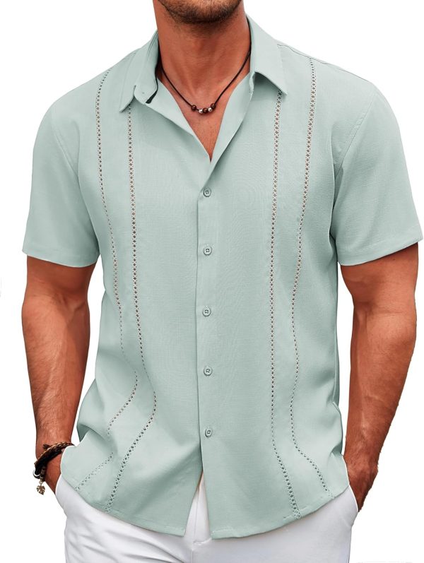 COOFANDY Men's Cuban Guayabera Shirt Casual Short Sleeve Button Down Shirts Summer Beach Shirts - Image 23
