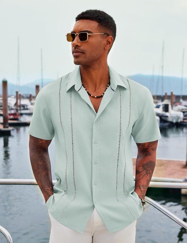 COOFANDY Men's Cuban Guayabera Shirt Casual Short Sleeve Button Down Shirts Summer Beach Shirts - Image 24