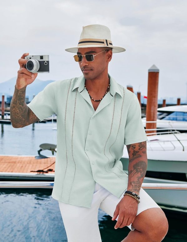 COOFANDY Men's Cuban Guayabera Shirt Casual Short Sleeve Button Down Shirts Summer Beach Shirts - Image 25