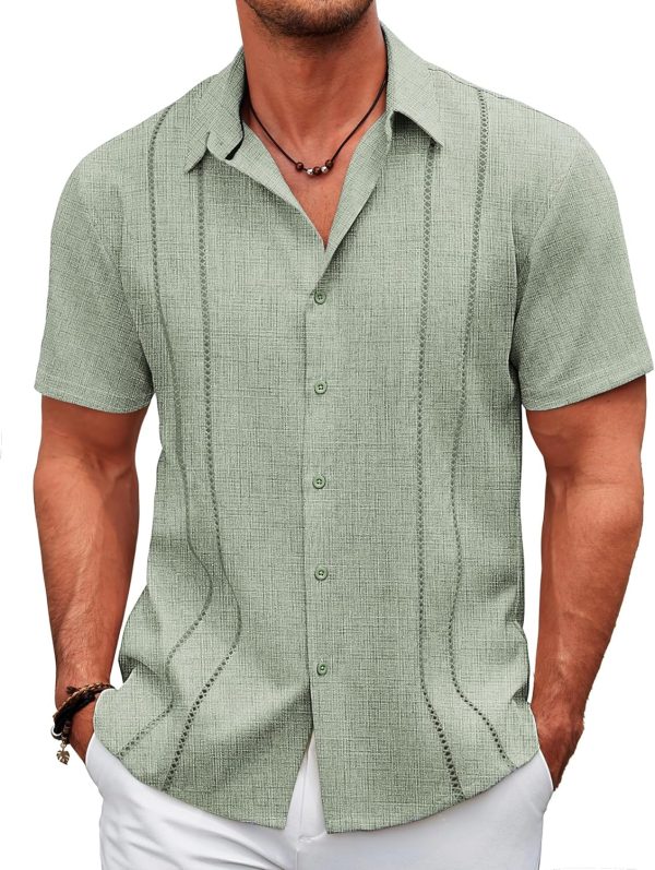 COOFANDY Men's Cuban Guayabera Shirt Casual Short Sleeve Button Down Shirts Summer Beach Shirts - Image 28