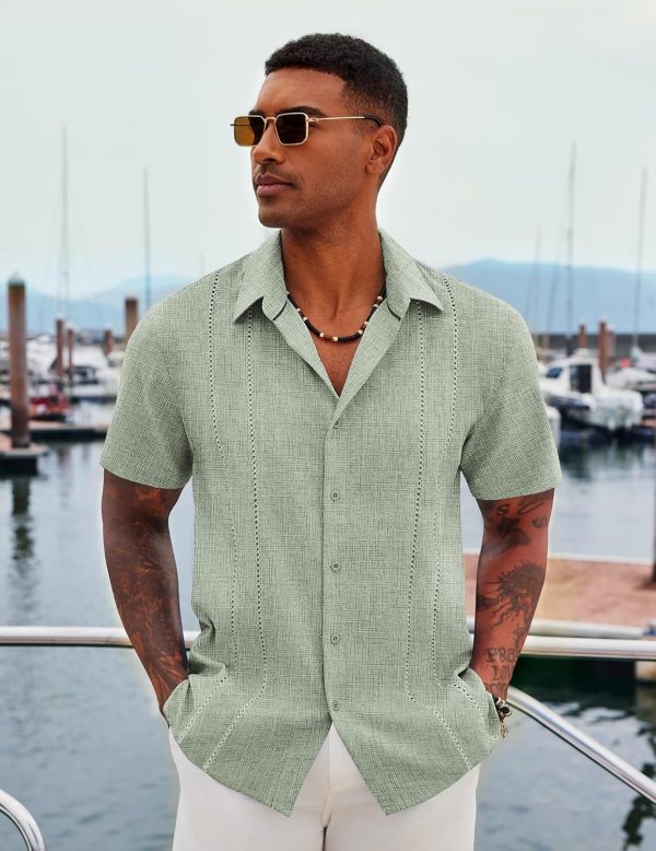 COOFANDY Men's Cuban Guayabera Shirt Casual Short Sleeve Button Down Shirts Summer Beach Shirts - Image 29