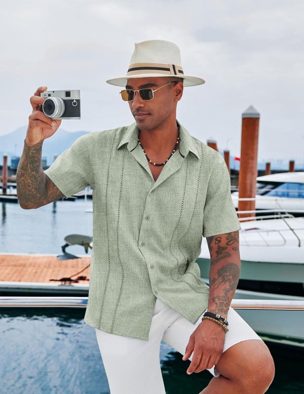 COOFANDY Men's Cuban Guayabera Shirt Casual Short Sleeve Button Down Shirts Summer Beach Shirts - Image 30
