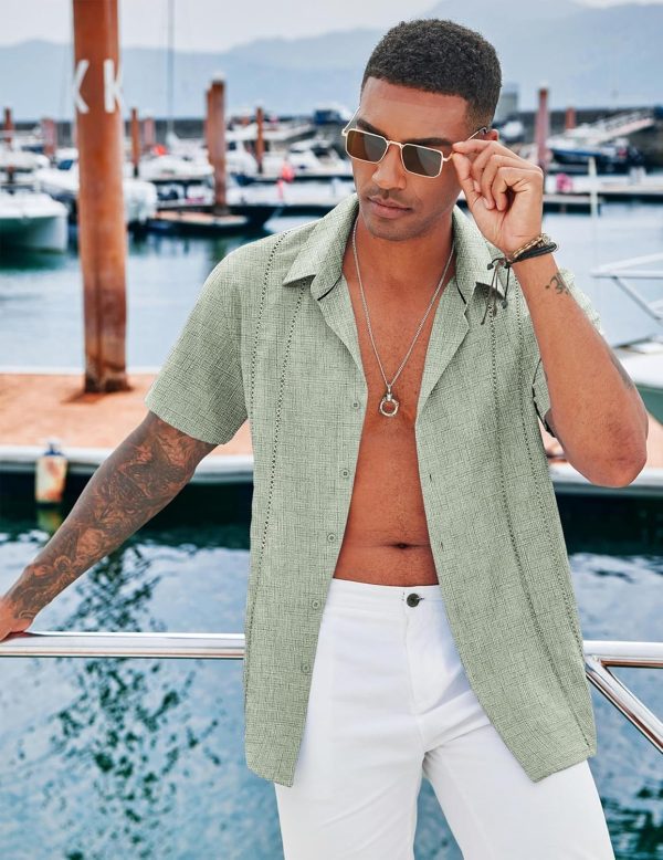 COOFANDY Men's Cuban Guayabera Shirt Casual Short Sleeve Button Down Shirts Summer Beach Shirts - Image 31