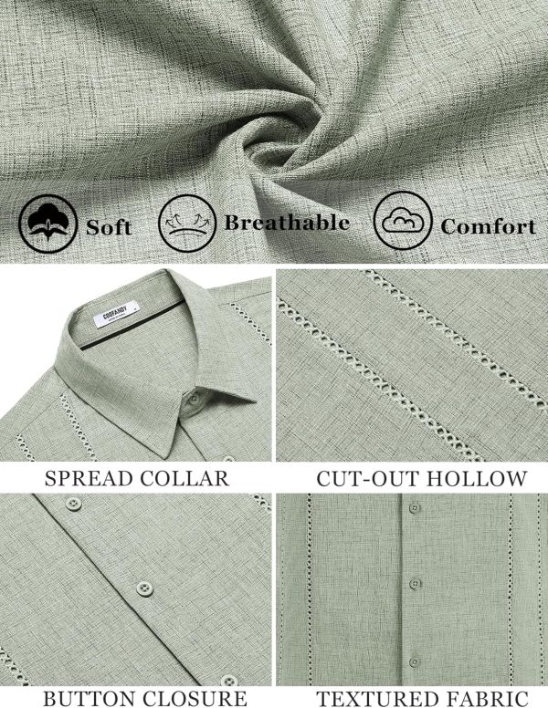 COOFANDY Men's Cuban Guayabera Shirt Casual Short Sleeve Button Down Shirts Summer Beach Shirts - Image 32