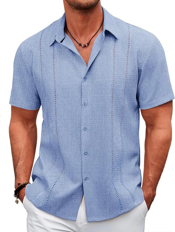 COOFANDY Men's Cuban Guayabera Shirt Casual Short Sleeve Button Down Shirts Summer Beach Shirts - Image 33