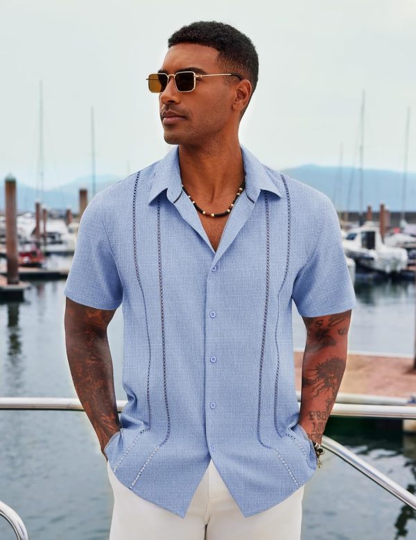 COOFANDY Men's Cuban Guayabera Shirt Casual Short Sleeve Button Down Shirts Summer Beach Shirts - Image 34