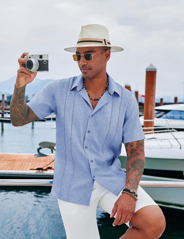 COOFANDY Men's Cuban Guayabera Shirt Casual Short Sleeve Button Down Shirts Summer Beach Shirts - Image 35
