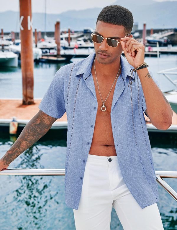 COOFANDY Men's Cuban Guayabera Shirt Casual Short Sleeve Button Down Shirts Summer Beach Shirts - Image 36
