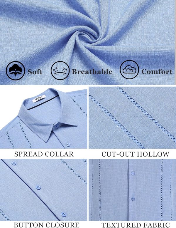COOFANDY Men's Cuban Guayabera Shirt Casual Short Sleeve Button Down Shirts Summer Beach Shirts - Image 37