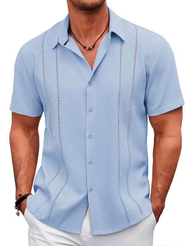 COOFANDY Men's Cuban Guayabera Shirt Casual Short Sleeve Button Down Shirts Summer Beach Shirts - Image 38
