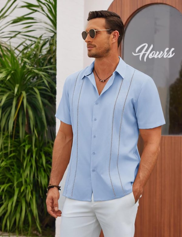 COOFANDY Men's Cuban Guayabera Shirt Casual Short Sleeve Button Down Shirts Summer Beach Shirts - Image 39