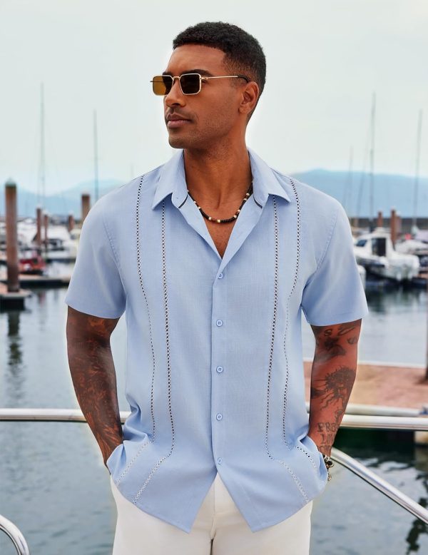 COOFANDY Men's Cuban Guayabera Shirt Casual Short Sleeve Button Down Shirts Summer Beach Shirts - Image 40