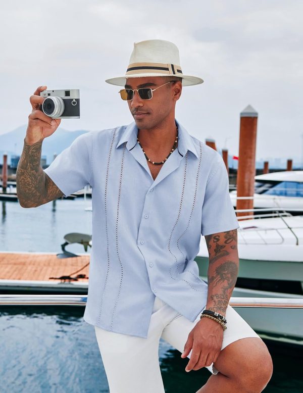 COOFANDY Men's Cuban Guayabera Shirt Casual Short Sleeve Button Down Shirts Summer Beach Shirts - Image 41
